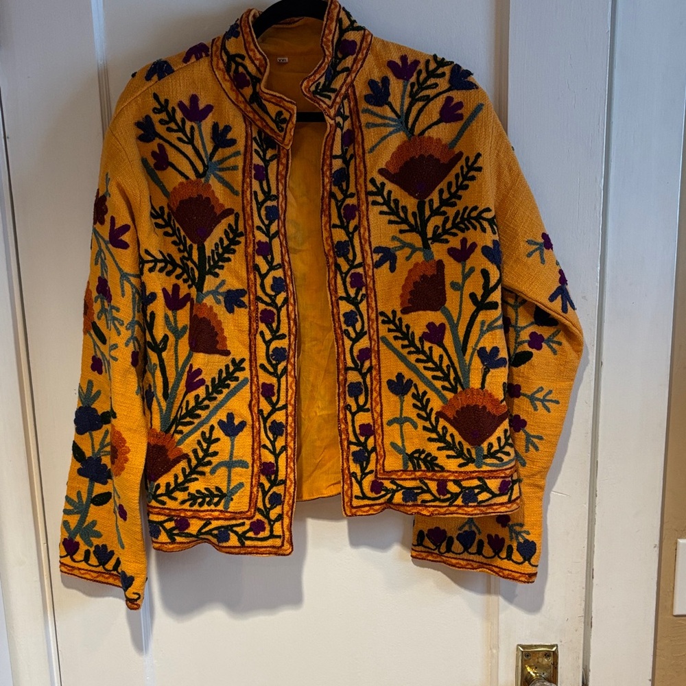 Ethnic Indian Wear Mustard Yellow Embroidered Floral Bomber Jacket